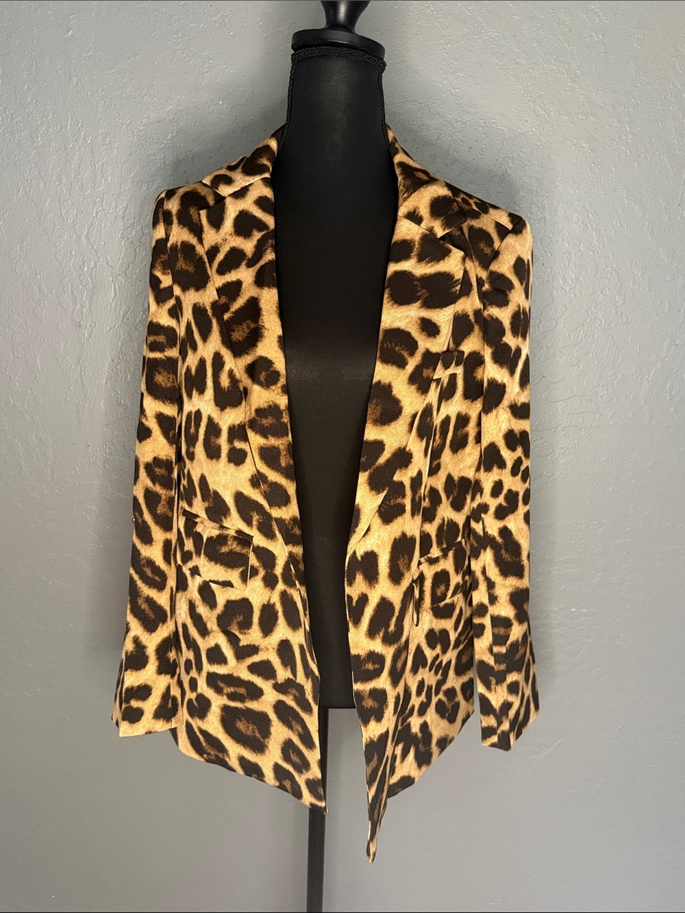 Leopard Print Open Blazer Jacket - Brown/Tan